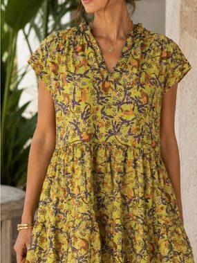 SALONI ASHLEY MINI DRESS CITRUS MONKEY PRINT POPLIN SIZE US 6